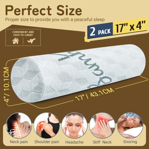 Cervical Roll Pillow, Cylinder Neck Pillow with Removable Washable Cover