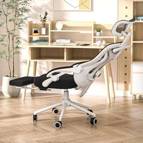 CYKOV Ergonomic Office Chair with Footrest - Adjustable Lumbar Support & Headrest, 90-135° Reclining Mesh Back Computer Chair - Home Office/Gaming, 350lbs Capacity