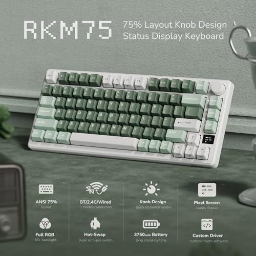 RK ROYAL KLUDGE M75 Wireless Mechanical Keyboard with OLED Display & Knob