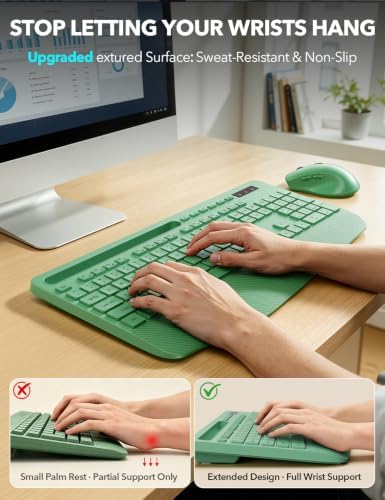 Wireless Keyboard and Mouse Combo, Full Size with Wrist Rest