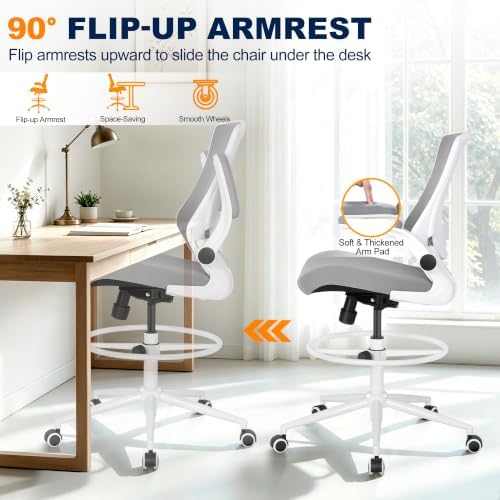 Misolant Drafting Chair for Standing Desk, Tall Office Chair with Adjustable Height, 120°Recline，Footrest Ring，Lumbar Support，High Office Chair for Home