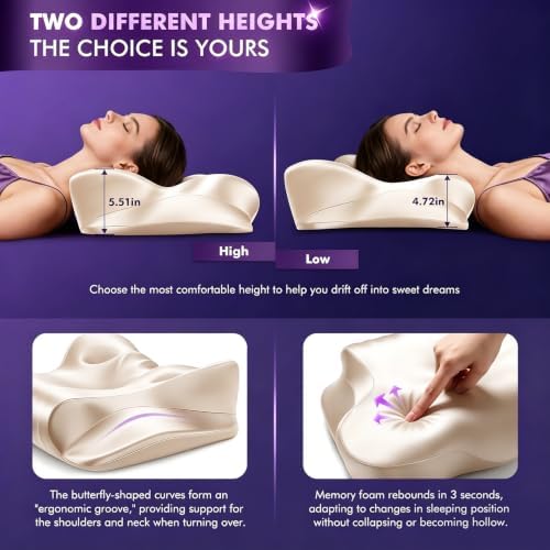 Dayme Orthopedic Memory Foam Pillows–Cooling Cervical Neck Pillow,Champagne