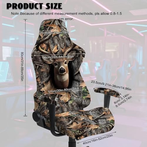 Camo Game Chair Cover Deer Hunting Non Slip Gaming Chair Covers Slipcovers 4Pcs with Armrest Cover Dustproof Washable Gamer Protector
