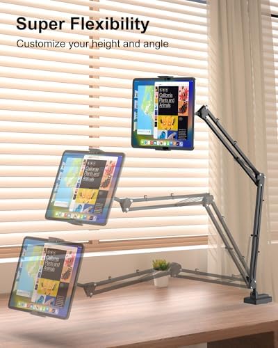 17.3" Portable Monitor Stand, Foldable Tablet Arm Mount for Desk, Kindle Holder for Reading in Bed, Adjustable Phone Stand Compatible with iPad Pro Air Mini, Samsung Galaxy Tab S9, Kindle, Cell Phone