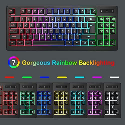 BlueFinger Wireless Keyboard and Mouse Combo, Long Lasting Rechargeable Battery 87 Keys RGB Rainbow Backlit Gaming Keyboard & Ergonomic Light Up Gaming Mouse for Mac Laptop Computer PC Gamer