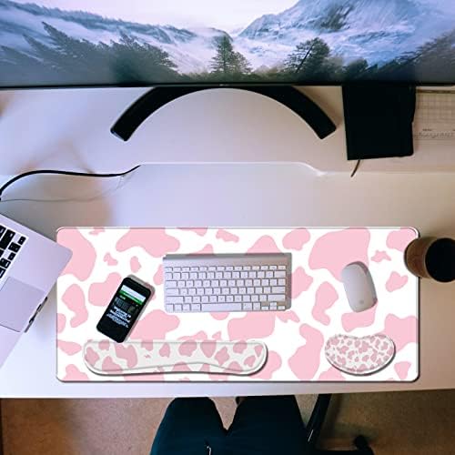 3Pcs Large Gaming Mouse Pad Desk Mat,Keyboard Mouse Wrist Rest Support Set,Extended Laptop Mouse Pad Memory Foam Non-Slip Base for Gamer Home Office(31.5x15.7in)-Pink Cow Pattern