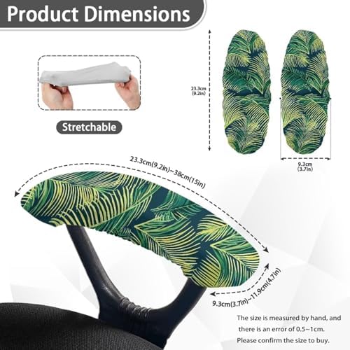 Tropical Leaf Print Arm Rest Covers for Office Chair Skin Friendly Breathable Gaming Chair Arm Covers Protectors Washable & Removable, 2Pcs