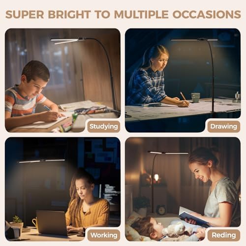 Voncerus LED Desk Lamp for Home Office, Double Head Desk Light with Clamp