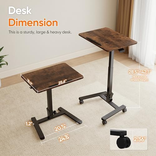 Monomi 25“ Mobile Folding Desk,Pneumatic Sit-Stand Table,No Assembly,Brown