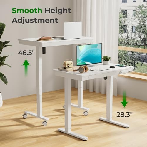 35" Electric Standing Desk with Drawer, 4 Lockable Wheels