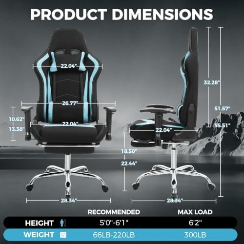 LUCKRACER Gaming Chair High Back Ergonomic Computer Chair with Breathable Fabric, with Lumbar Support, 8-Way Adjustable Armrests, Integrated Frame for Office Study Gaming, Light Blue