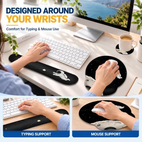 Astronaut Wrist Rest Mouse Pad 3 Piece Set with Keyboard Rest and Coaster