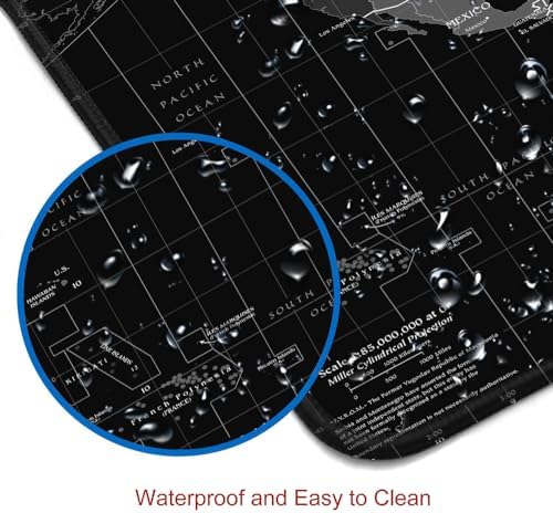 Large Gaming Mouse Pad with Stitched Edges, Desk Mat Extended Keyboard Pad, Non-Slip Rubber Base Desk Pad for Laptop, Office, Home, 31.5X11.8 inch Black World Map