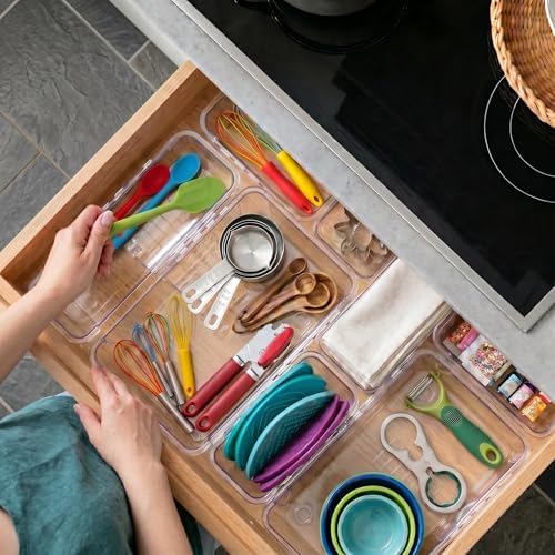 16 Pcs Extendable Clear Drawer Organizer|2-Size Expandable Drawer Dividers