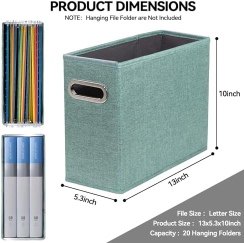 6 Packs Letter Size File Organizer, File Folders Organizer, Fabric Storage Box, Collapsible Paper Organizer with Metal Handle, Smooth PVC Rails, Only Box (Green)