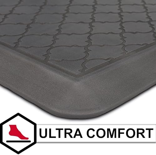Tempur-Pedic Ultra Comfort Anti-Fatigue Lattice Pewter 1' 8" x 3' 6" Kitchen Floor Mat Cushioned Ergonomic Standing Desk Mat Waterproof Non-Skid Foam