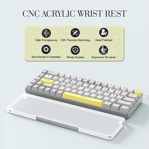 Acrylic Keyboard Wrist Rest Pro- Compact 60% Keyboard- Mechanical Keyboards Ergonomic Palm Rest for Computer Keyboard,Anti-Slip Base,Wrist Pad for Laptop,Office & Home-Easy Typing,Silver