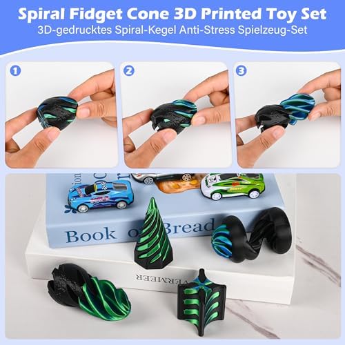 4 Pack Spinning Fidget Toys Blue Black 3D Printed Desk Decor Set