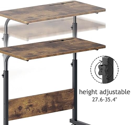 DlandHome 31.5 Inches Rolling Desk with Wheels Adjustable Height, Retro