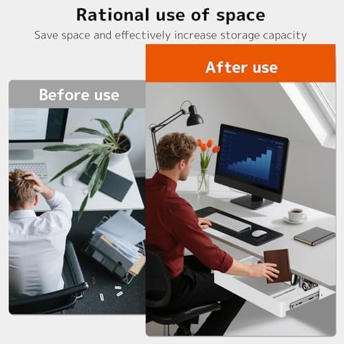 PUTORSEN Under Desk Storage Drawer 15.74" Wide - Smooth Slide Out Organizer for Standing Desk & Home Office,Max Load 17.6 lbs,Quiet Glide, White