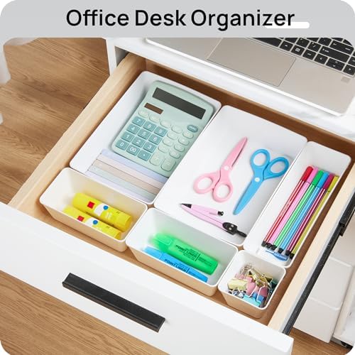 Vtopmart 44 PCS Plastic Drawer Organizer Set, Vanity Organizer Trays, White