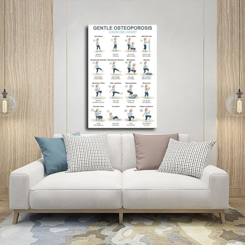 Osteoporosis Exercise Chart for Seniors Gentle Low Impact Seated Standing Workout Bone Health Routine Canvas Poster Wall Art for Living Room Bedroom Decor Frame 12x18inch