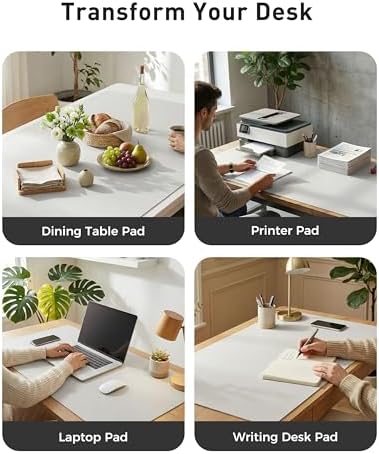 Aothia Faux Leather Desk Mat - Large Mouse Pad, Non-Slip PU Leather Blotter, Waterproof Writing Surface for Office and Home (Off-White, 42" x 17")