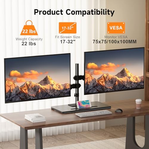 Pholiten Dual Monitor Stand with Wooden Base