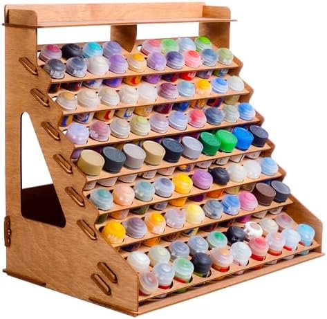 Plydolex Citadel Paint Organizer for 87 Bottles and 14 Brushes - Works for 10 ml Tamiya & 24 ml Citadel - Plywood Paint Rack with 6 Miniature Painting Stands for Warhammer 40K, DnD & Other Minis