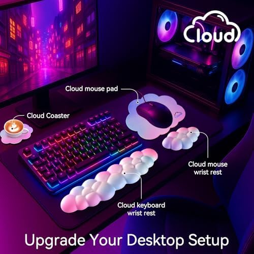 Sushret Cloud Wrist Rest for Computer Keyboard and Mouse Pad Set, Dark Blue