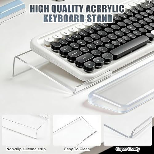 Acrylic Computer Keyboard Stand with Gel Wrist Rest Set-(Clear White Set)