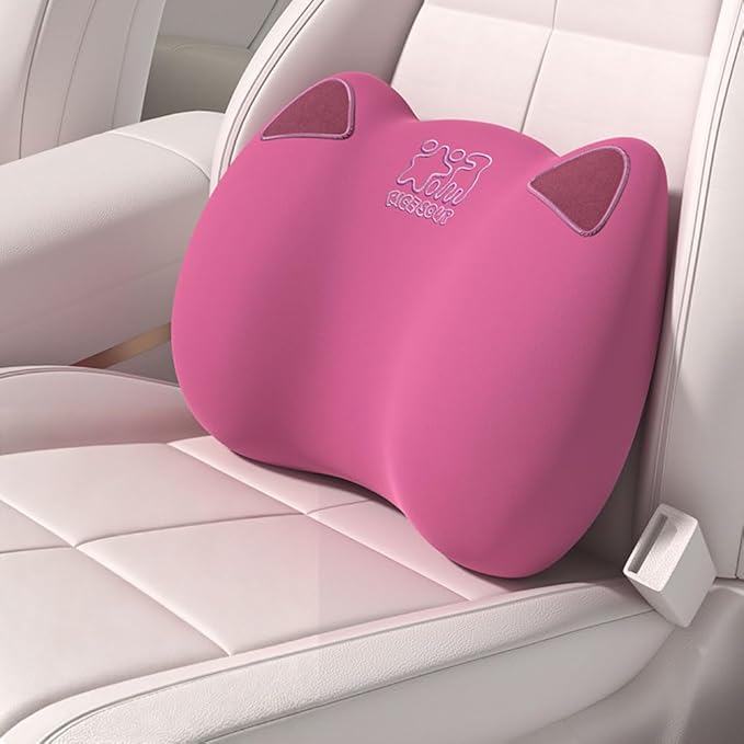 Latex Car Lumbar Support Pillow, Ergonomic Car Back Cushion, Car Seat Back Support for Driving Lower Back Pain Relief Waist Pillow (Raspberry)