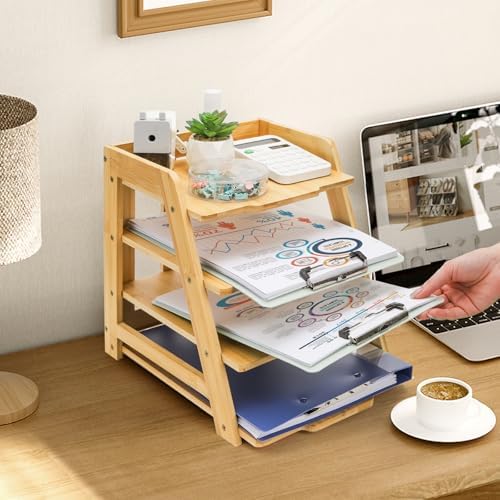 ZAVOOS 4 Tier Wood Paper Organizer for Desk