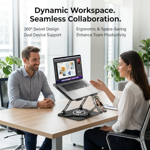 Laptop Stand for Desk,Laptop Riser with Phone Holder& 360° Rotating Base