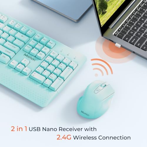 MEETION Wireless Keyboard and Mouse Combo, Full-Size with Wrist Rest, Blue