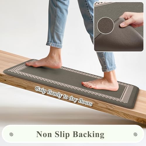 KIMODE Anti Fatigue Mats for Kitchen Floor Checkered Kitchen Rugs Sets of 2