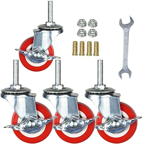 2 Inch Swivel Caster Wheels with Brake Set of 4, YEEMIGO Metric Size M8×25mm Threaded Stem Castors, Casters Heavy Duty-Total Capacity 450lbs, Replacement for Cart Furniture Workbench and Trolley
