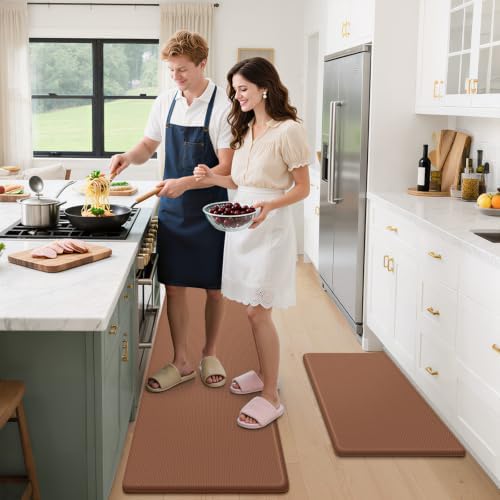 StepLively Kitchen Mat for Floor 2 PCS, Anti Fatigue Rugs, Terracotta Brown