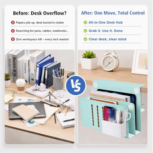 LUKETURE Desk Side Storage, 2 Tie Laptop Holder No Drill Clamp On Organizer