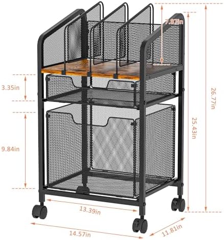 Tiaoheka Rolling File Cabinet with Adjustable Dividers, Mobile Filing Cabinet with 2 Storage Drawers on Lockable Wheels, Hanging File Organizer Beside Under Desk for Office, Home（Patent Pending）