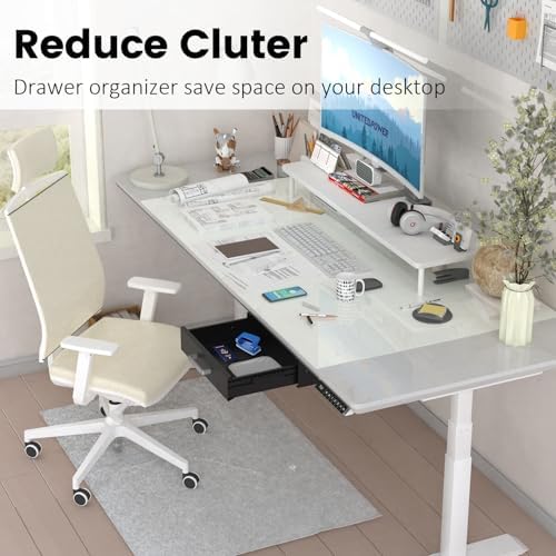 UNITEDPOWER Under Desk Drawer Storage, Pull-Out Office Hidden Counter Drawer, Metal Sliding Organizer Mount Below Table for Standing Electric Adjustable Height Desk, Black