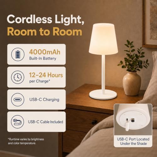Shower Lamp Rechargeable Waterproof Lamp, Cordless Table Lamp for Bathroom
