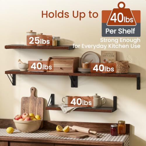 BAYKA Wall Mounted Floating Shelves (Rustic Brown, Set of 4, 16" Uniform)