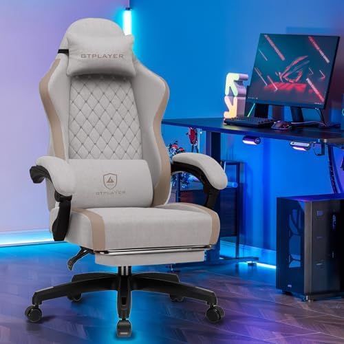 GTPLAYER Gaming Chair, Ergonomic Computer Chair with Footrest and Lumbar Support, High Back Recliner Chair 350lbs, Height Adjustable for Home Office, Light Brown
