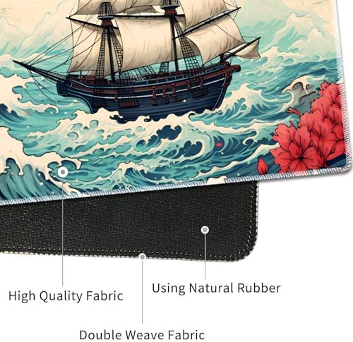 Mouse Pad Combo, Large Gaming Mouse Pad + Keyboard Wrist Support + Mouse Wrist Rest + Coaster, Table Pad 31.5 "x 11.8" with Memory Foam Ergonomic Wrist Pad Set, Pirate Ship Landscape Pattern