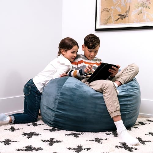 Big Joe Fuf 3.5Ft Foam Bean Bag Chair for Kids, Teens, Slate Blue Plush Soft Polyester, 3.5 Foot Large Ultra-Soft Seat for Gaming, Bedroom, Reading Nook