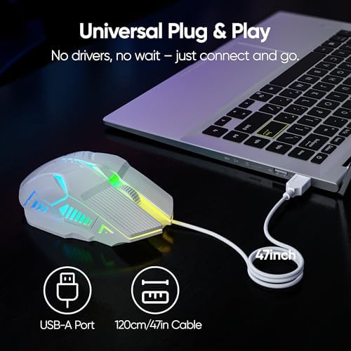MELOGAGA Wired Gaming Mouse RGB USB Mouse with 4 DPI, 6 Buttons -White