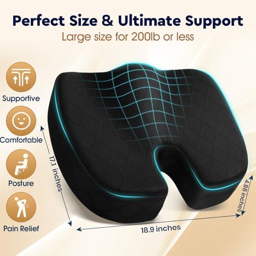 TushGuard Seat Cushion, Memory Foam Office Chair Cushion - Grey, XXX-Large
