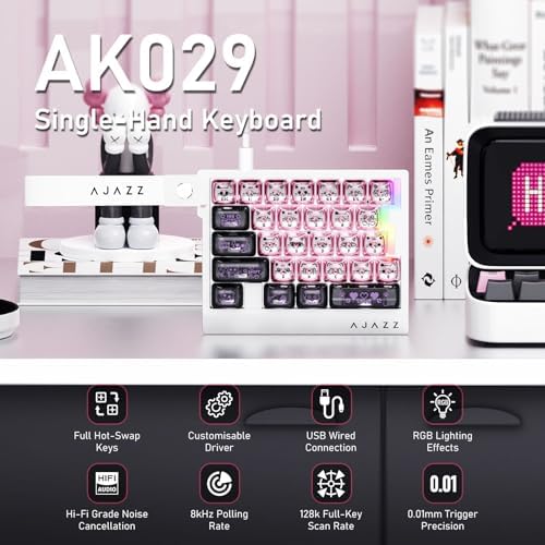 AJAZZ AK029 Magnetic Switch One Handed Gaming Keyboard, Hall Effect Rapid Trigger Mechanical Keypad with SOCD & DKS, 8KHz Polling Rate, 29 Keys Mini Ergonomic Gaming Keyboard for FPS Gamers, PC