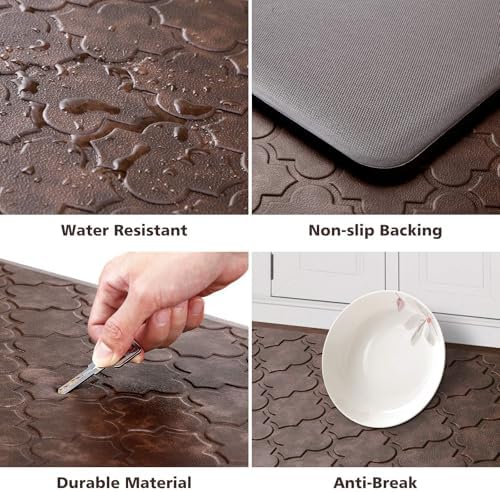 WISELIFE Kitchen Mat, Cushioned Anti Fatigue Floor Mat, 17.3"x28" Brown